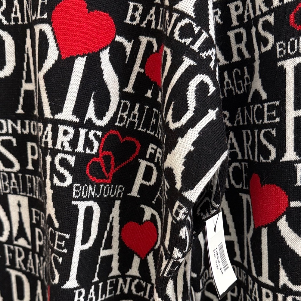 Balenciaga Black, White, and Red Love Paris-Motif Crewneck Sweater - Picture 7 of 13